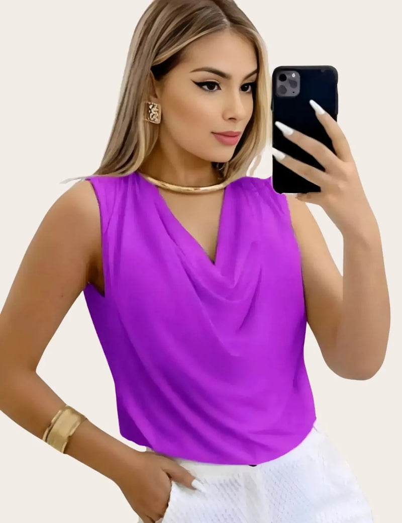 Regata Feminina de Suplex Gola Redonda Básica para o Verão