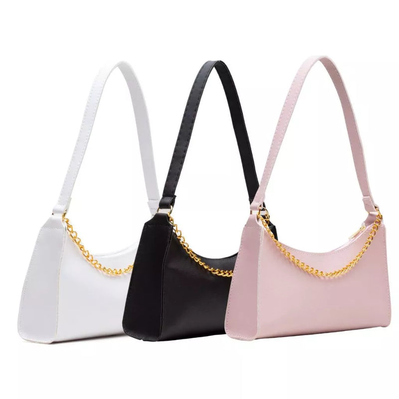 Kit 3 Bolsas Femininas Pequenas de Ombro e Mão Modelo Baguete com Corrente
