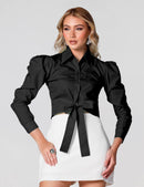 Blusa Cropped Manga Bufante Elegante