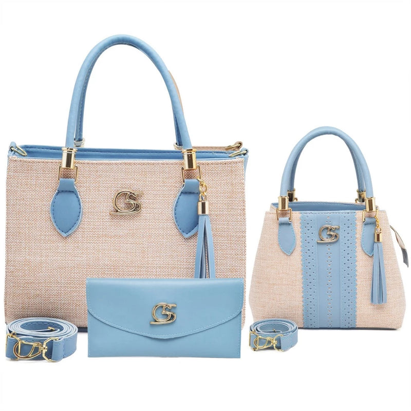 Conjunto 3 Bolsas Femininas em Tecido Médio + Carteira  Estilo Paris Elegante