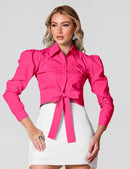 Blusa Cropped Manga Bufante Elegante