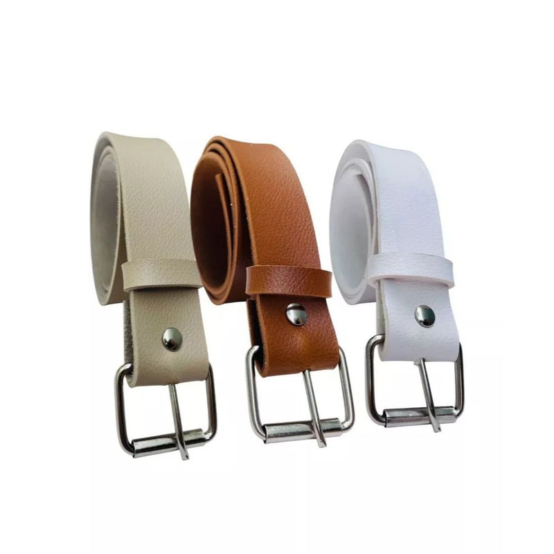 Conjunto com 3 Cintos Femininos Elegantes da Moda com Fivela Prata