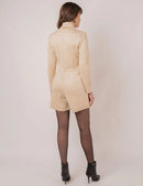 Macaquinho de Camurça Estilo Blazer Manga Longa