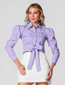 Blusa Cropped Manga Bufante Elegante