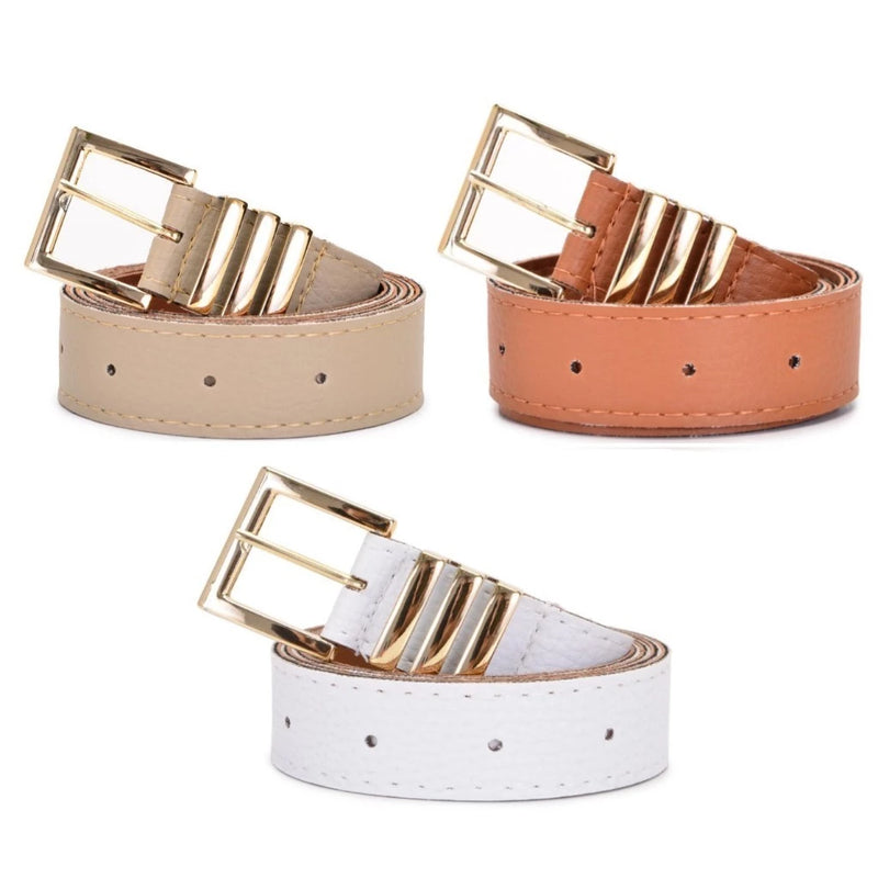 Kit 3 Cintos Femininos Elegantes com Fivela em Dourado – Moda Atual