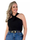 Blusa Duna Elegante Feminina Gola Transpassada com Nó