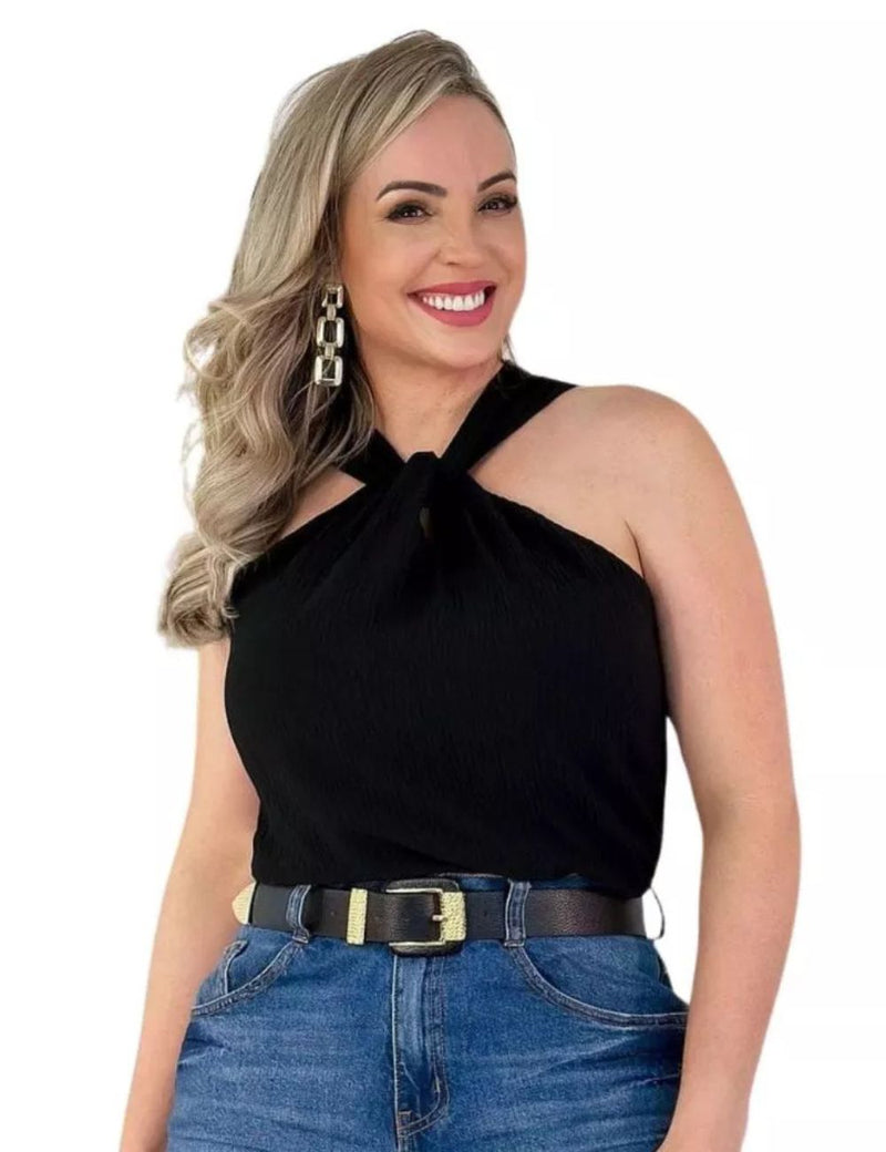 Blusa Duna Elegante Feminina Gola Transpassada com Nó