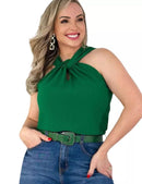 Blusa Duna Elegante Feminina Gola Transpassada com Nó