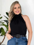 Blusa Feminina Regata Estilosa Gola Alta com Amarração Elegante