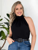 Blusa Feminina Regata Estilosa Gola Alta com Amarração Elegante