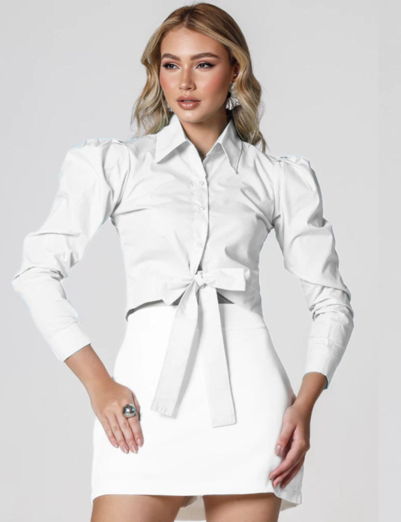 Blusa Cropped Manga Bufante Elegante