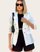 Blazer Feminino Alongado de Alfaiataria Social com Botões – Elegante e Moderno