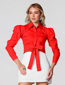 Blusa Cropped Manga Bufante Elegante