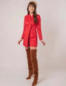 Macaquinho de Camurça Estilo Blazer Manga Longa