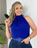 Blusa Feminina Regata Estilosa Gola Alta com Amarração Elegante