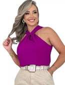 Blusa Duna Elegante Feminina Gola Transpassada com Nó