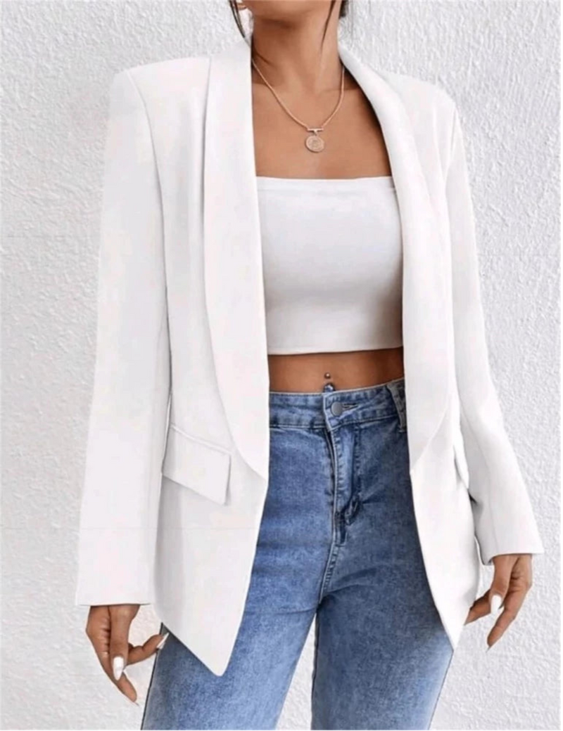 Blazer Feminino Longo Estilo Alfaiataria Social com Manga Longa