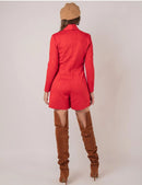 Macaquinho de Camurça Estilo Blazer Manga Longa