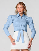 Blusa Cropped Manga Bufante Elegante