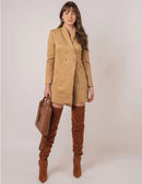 Macaquinho de Camurça Estilo Blazer Manga Longa