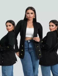 Blazer Feminino Alongado de Neoprene Acinturado com Botões – Social e Elegante