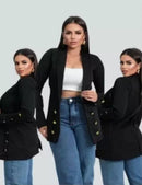 Blazer Feminino Alongado de Neoprene Acinturado com Botões – Social e Elegante