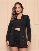Blazer Feminino Alongado de Neoprene Acinturado com Botões – Social e Elegante