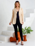 Blazer Feminino Alongado em Neoprene Acinturado – Estilo Sobretudo Moderno e Elegante