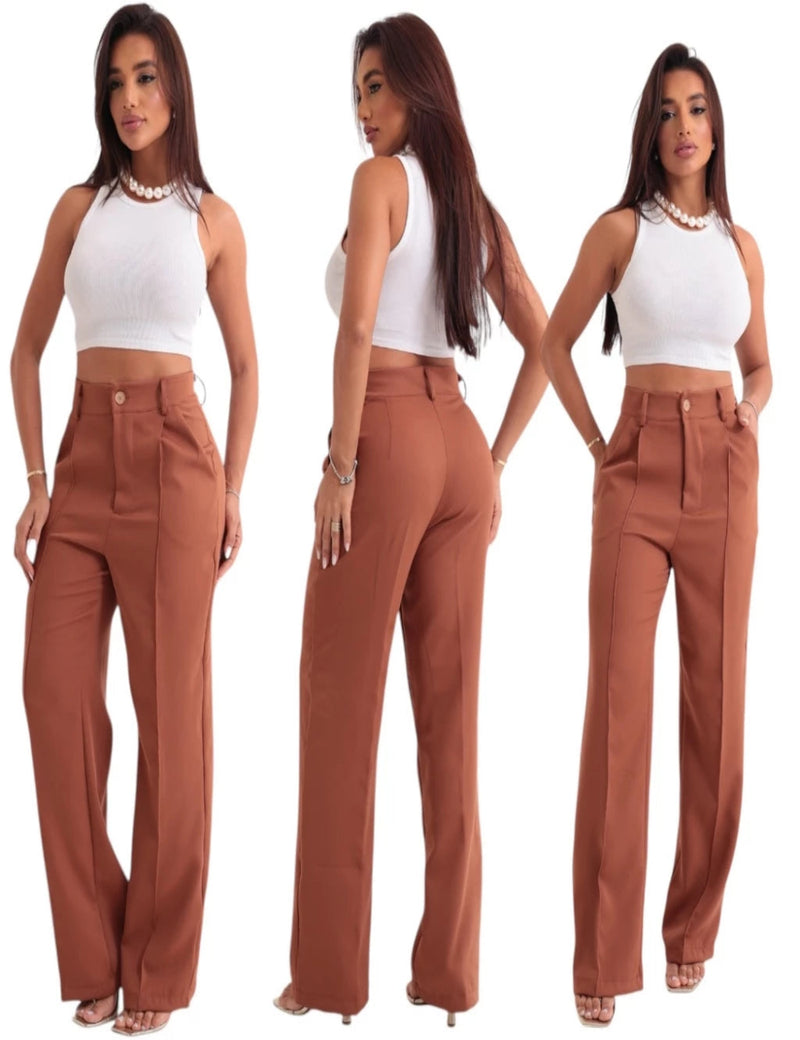 Calça Pantalona de Alfaiataria Premium Wide Leg Preta com Elastano – Design Elegante