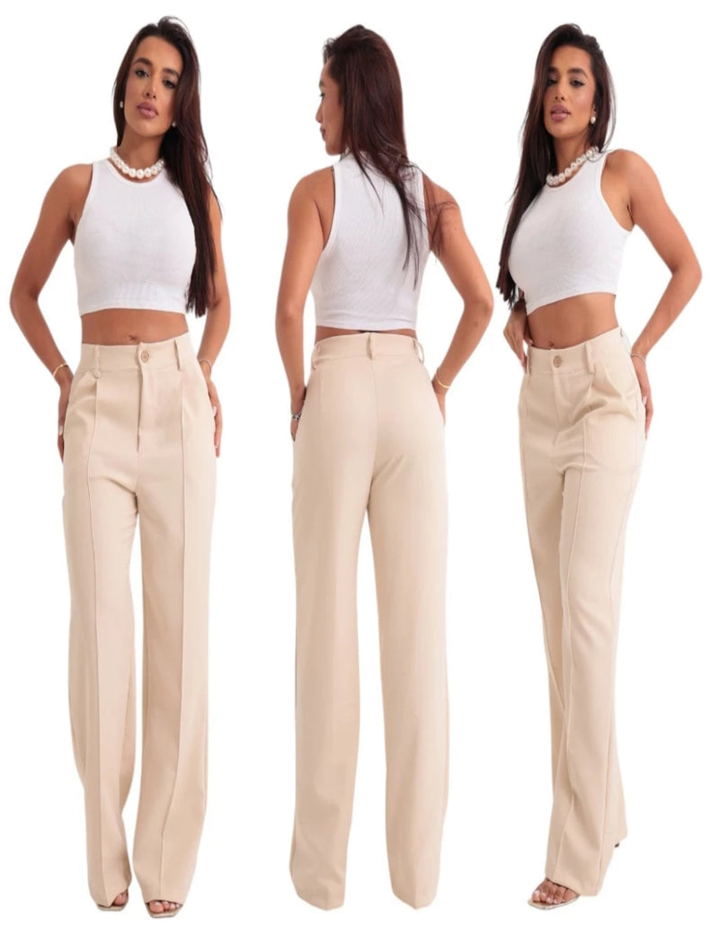 Calça Pantalona de Alfaiataria Premium Wide Leg Preta com Elastano – Design Elegante
