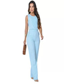 Conjunto Feminino Duna Forrado Blusa + Calça Wide Leg Coleção Nova