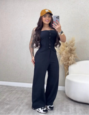 Conjunto Feminino Elegante em Alfaiataria – Blusa Tomara Que Caia com Elástico nas Costas e Calça Pantalona