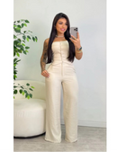 Conjunto Feminino Elegante em Alfaiataria – Blusa Tomara Que Caia com Elástico nas Costas e Calça Pantalona