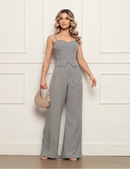 Conjunto Feminino Elegante em Alfaiataria com Regata de Alça nas Costas e Calça Social Longa