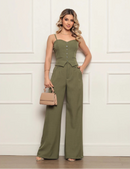 Conjunto Feminino Elegante em Alfaiataria com Regata de Alça nas Costas e Calça Social Longa