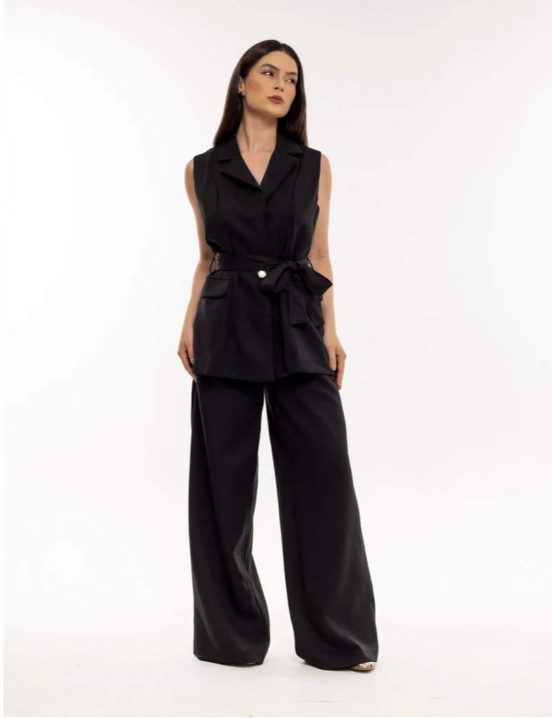 Conjunto Feminino com Calça Pantalona Social e Blazer Colete Elegante