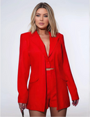 Conjunto Feminino de Alfaiataria com Blazer, Colete Duplo e Shorts Curto Sofisticado