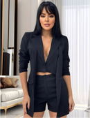 Conjunto Feminino de Alfaiataria com Blazer, Colete Duplo e Shorts Curto Sofisticado