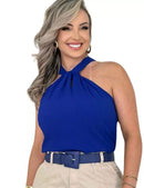 Blusa Duna Elegante Feminina Gola Transpassada com Nó