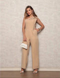 Macacão Alfaiataria Feminino Casual Chic Ombro Só Sem Manga com Detalhe Sofisticado