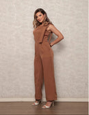 Macacão Alfaiataria Feminino Casual Chic Ombro Só Sem Manga com Detalhe Sofisticado