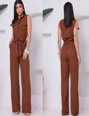 Macacão Feminino Estilo Social Alfaiataria Longo com Faixa e Bolsos Frontais