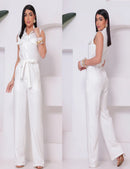 Macacão Feminino Estilo Social Alfaiataria Longo com Faixa e Bolsos Frontais