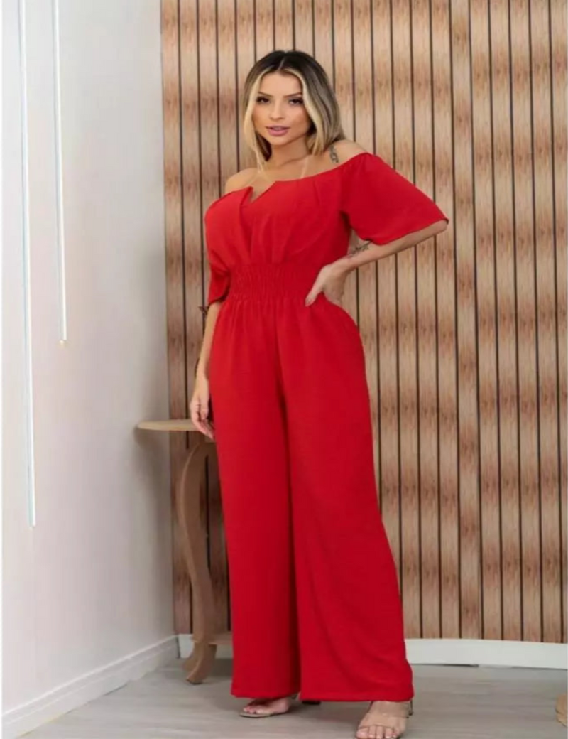 Macacão Social Feminino Ombro a Ombro Alfaiataria Pantalona Luxo
