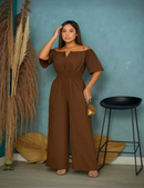 Macacão Social Feminino Ombro a Ombro Alfaiataria Pantalona Luxo