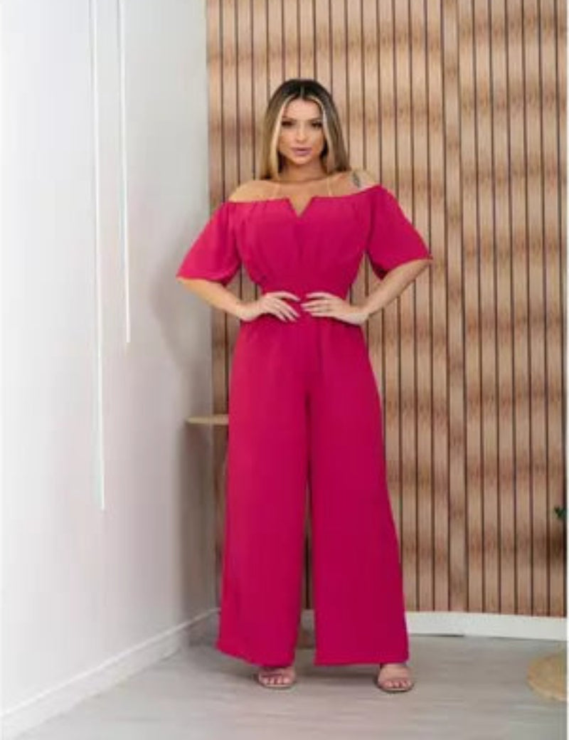 Macacão Social Feminino Ombro a Ombro Alfaiataria Pantalona Luxo