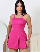 Macaquinho Feminino Estilo Alfaiataria Social com Short-Saia e Bojo