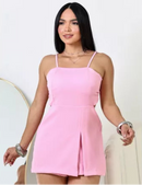 Macaquinho Feminino Estilo Alfaiataria Social com Short-Saia e Bojo