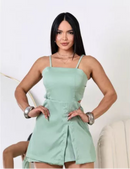 Macaquinho Feminino Estilo Alfaiataria Social com Short-Saia e Bojo