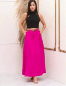 Saia Longa Feminina Rodada Alfaiataria Social Elegante Cintura Alta Moda Evangélica Casual